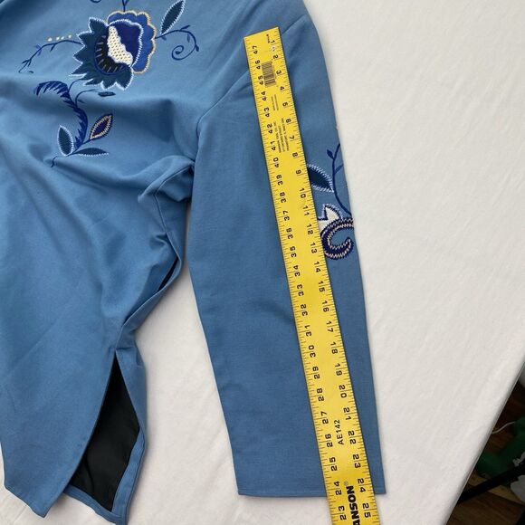 Indigo Moon Jacket Womens 2X Blue Embroidered Flowers Button Front Wearable Art - Picture 15 of 16